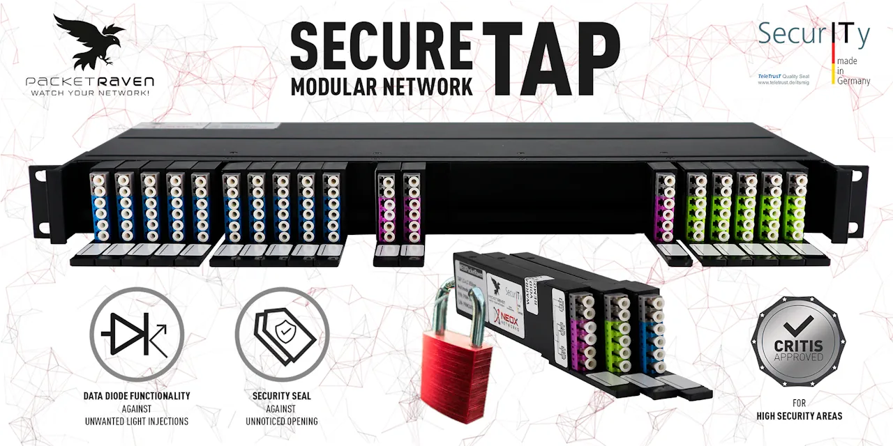 Secure Modular Fiber Network TAP with Data Diode Functionality - for CRITIS areas, among others